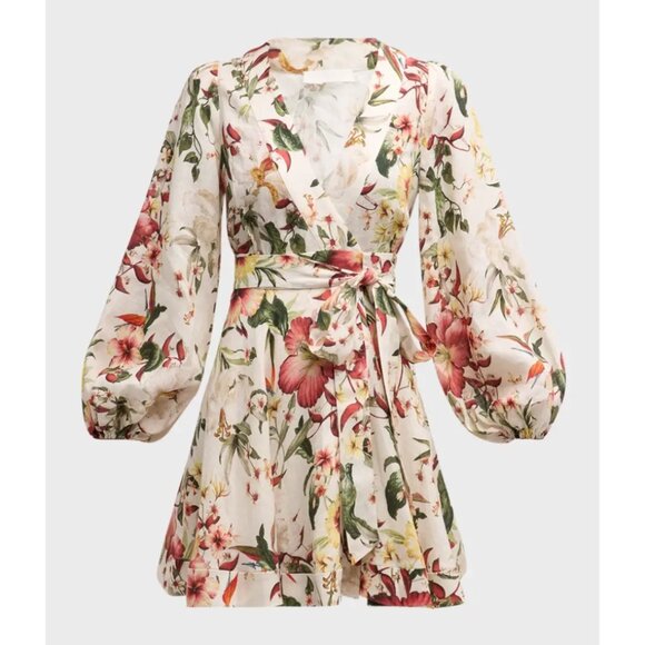 Zimmermann Lexi Floral Linen Wrap Mini Dress Size 1 / US 6 - Picture 10 of 14
